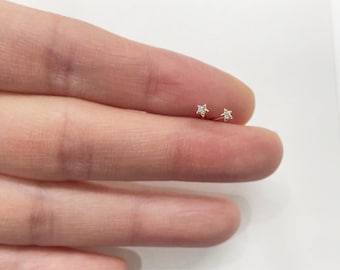 10K  Solid Gold Super Tiny Star Stud Earrings Real Gold, 0.1"