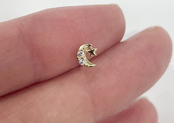 [LLOYD] 韓国☆10K☆Shine Cubic Earrings 10K Solid Gold Tiny Star Moon Stud Earrings White CZ Cubic