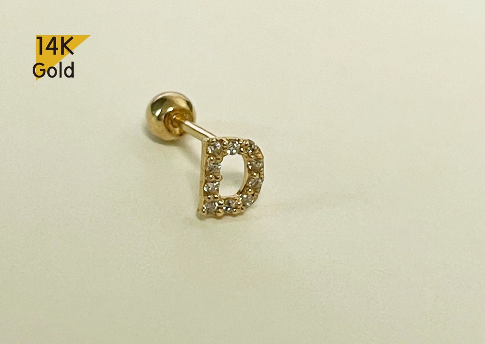 Buy Single Earring 14K Solid Gold Tiny CZ Alphabet A to Z
