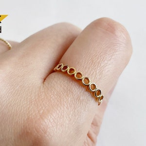 Anel de círculo de ouro maciço 14K, anel de faixa simples, anel infinito - TGR220