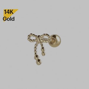 NOVO! Piercing de barra com ponta de fita em ouro maciço 14K, 20g