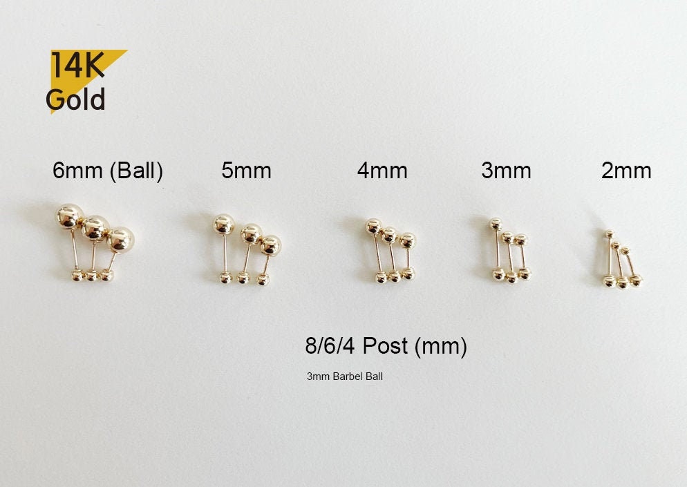 14KY,14KW,18KY & 18KW .036 Threaded Earring Posts & 6mm Threaded Earring  Backs Sets