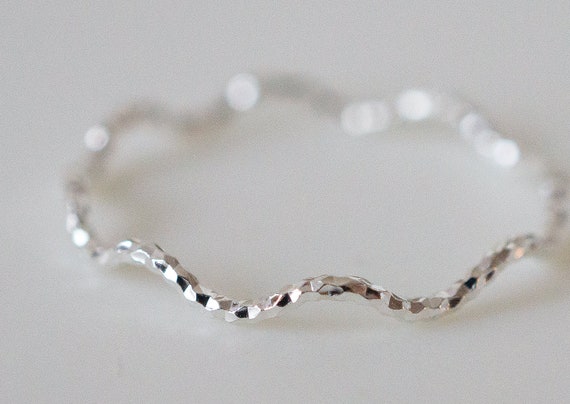 925 Sterling Silver Thin Wave Cut Ring, Silver Stackable