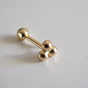 10K 14K Solid Gold Tiny 3 Beads Triangle Stud Earrings Piercing 20G, 1/4" 6mm Post Real Gold - TGP0003