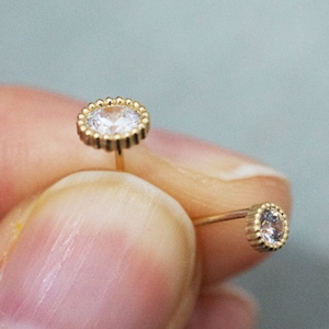 10K massief gouden kleine cirkel, Cubic Zirconia Stud Oorbellen, 3,5 mm, 5 mm echt goud TGE105