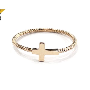 14K Solid Gold Cross Ring