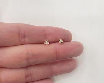 10K 14K Solid Gold  Tiny Flower Stud Earrings Real Gold
