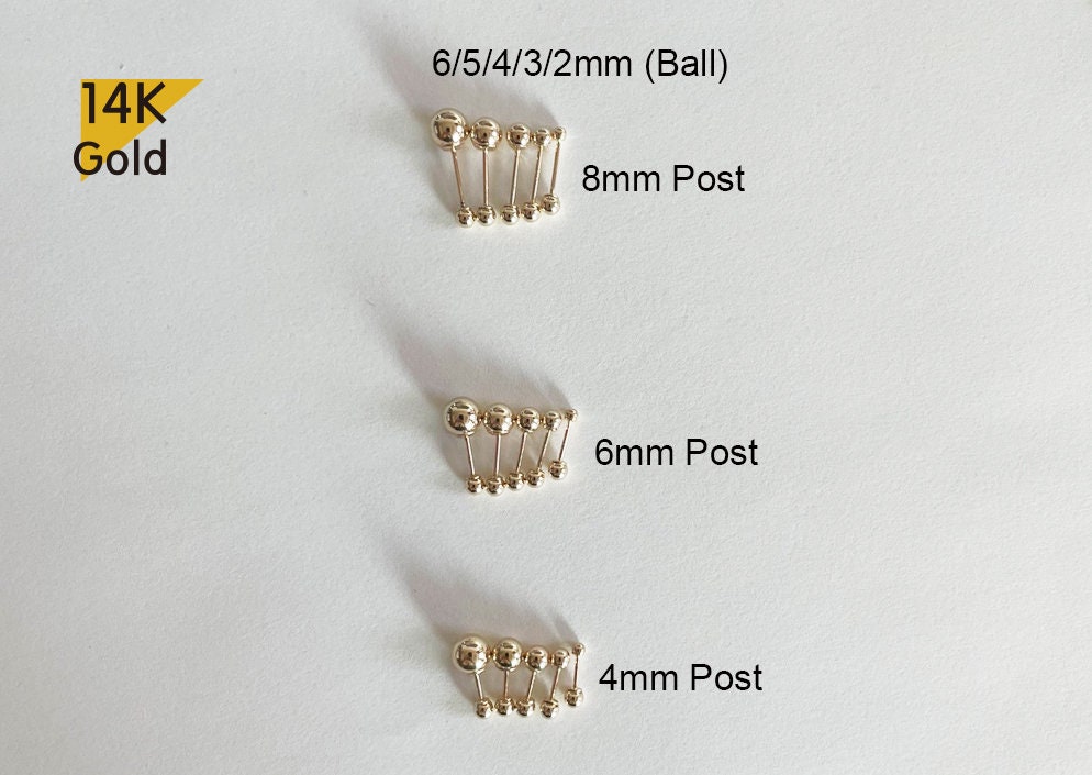 14K Solid Gold Ball 2,3,4,5,6 mm Lekki Piercing 21G, 4,6,8