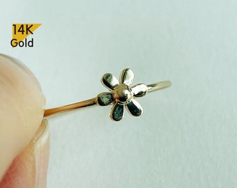 14K Solid Gold Ring, Flower Ring, Daisy Ring - TGR218 - Etsy