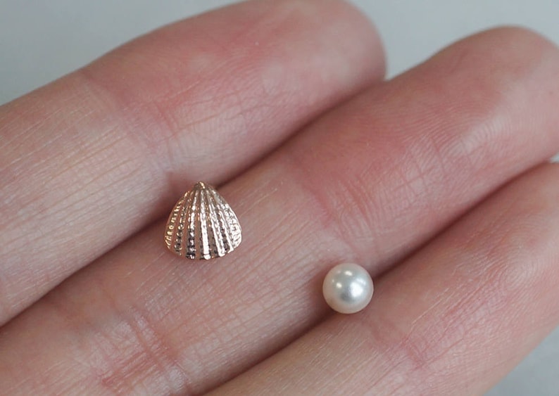 Rose Gold Shell Cute mix TG4101 14K Solid Gold stud Earrings Real Rose Gold White 4mm Pearl