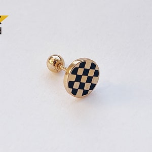 14K Solid Gold Round End Barbell Earring Piercing, 22G, Unisex Earring