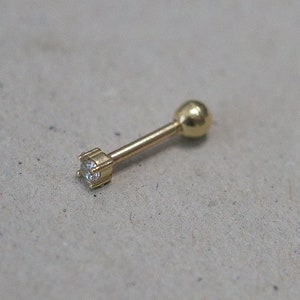 10K Solid Gold Tiny White CZ 2mm Piercing 19G, 1/4" 6mm Post Real Gold - TGP0001