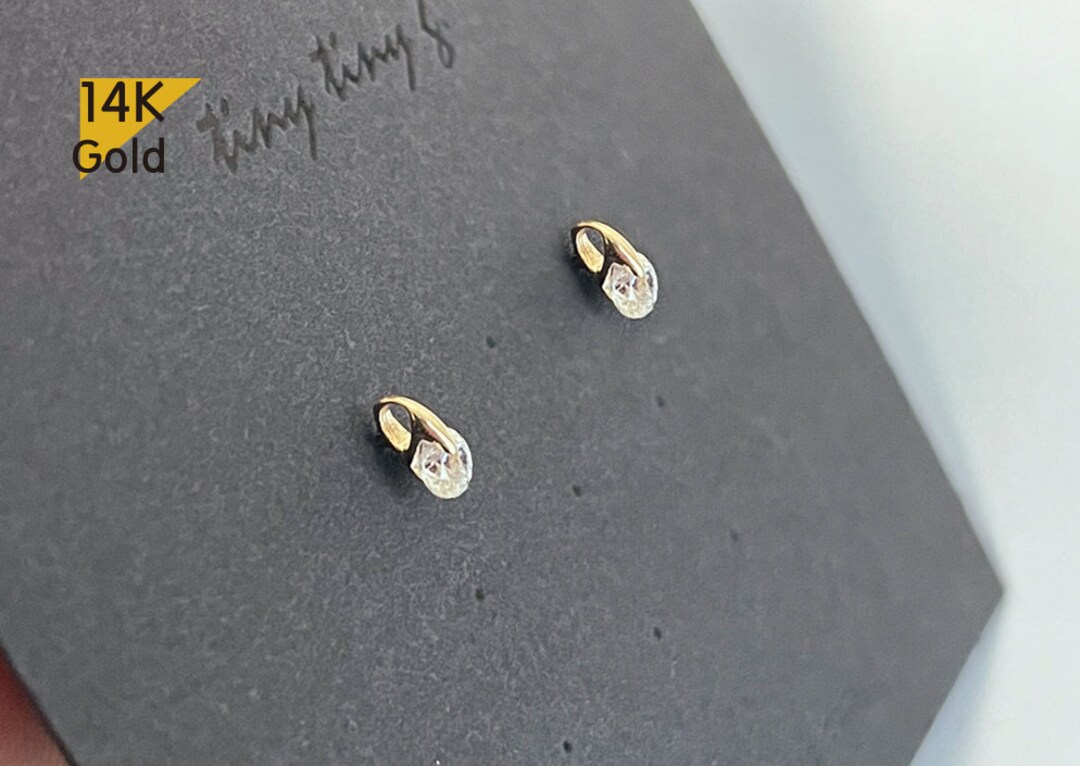 Black Friday SALE 14K Solid Gold Stud Earrings, Cubic Zirconia Earrings ...