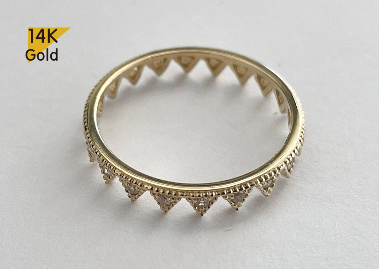 14 Karat Gold Plated CZ Thin Crown Design Ring main image 1