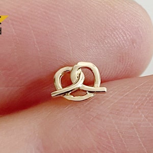 Piercing d'haltères bretzel en or massif 14 carats, 22 gr., tige 6 mm, piercing tragus, piercing cartilage hélice