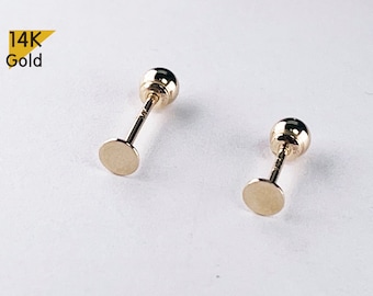 Cerchio sottile in oro massiccio 14 carati da 3, 4 mm per piercing 21G, perno/bilanciere da 4, 6, 8 mm con vite e sfera di chiusura.