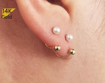 14K Solid Gold Fresh Water Pearl 3mm Lightweight White Real Pearl Piercing 21G