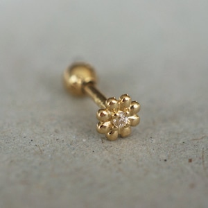 Piercing de barra de ponta de flor de zircônia minúscula de ouro maciço 14K 18G, 3/16" 5 mm Post Ouro verdadeiro - TGP4004