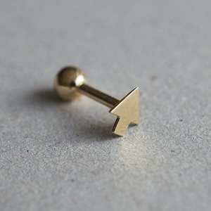 14K Solid Gold Tiny Arrow Head End Barbell  Piercing 18G 3/16" 5mm Post Real Gold  - TGP4003