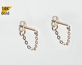 14K Solid Gold Chain Earring
