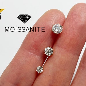 14K Solid Gold Moissanite 6 Crown 3,4,5mm  Piercing 20G, 5.5mm Post Certified By GRA