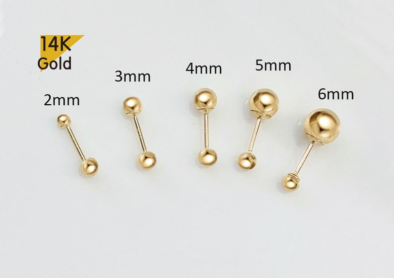 14K Solid Gold Ball 23456mm Lightweight Piercing 21G - Etsy