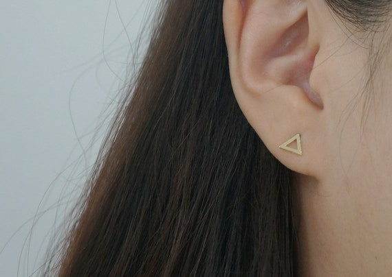 [LLOYD] 10K GOLD☆Triangular Cubic Daily Basic Earrings 10K Triangle Gold Earrings For Men | Appx 1/2 Inches Wide