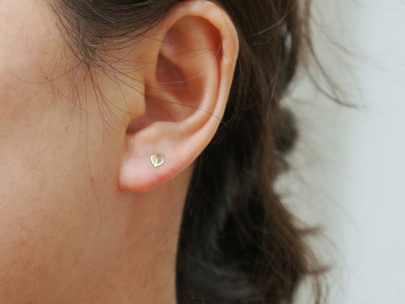 10K Gold tiny folded Heart earrings 10k real Gold solid Gold TG039