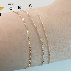 14K Solid Gold Bracelet, 14K Yellow Gold thin Chain Bracelet Chain - TGN006