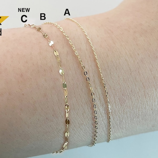 Pulsera de oro macizo de 14 quilates, pulsera de cadena fina de oro amarillo de 14 quilates - TGB006