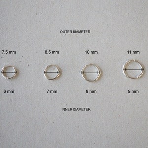 925 Sterling Silver Earrings, Round hoop earring 6mm,7mm 8mm, 9mm - TSE003
