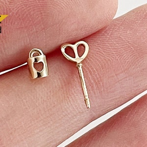 14K massief gouden harthangslot / hartsleutel 20G, stift van 6 mm