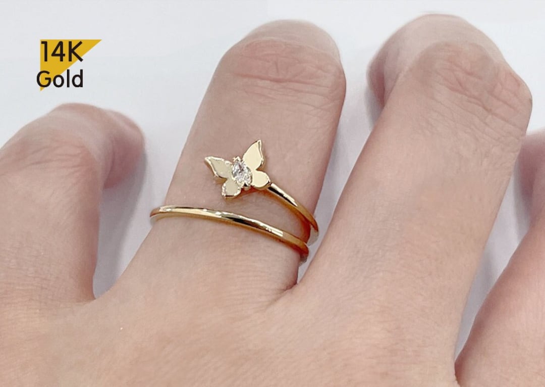 14k Dainty Gold Butterfly Chain ring – E&E PROJECT