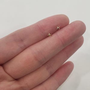 10K 14K Solid Gold Super Tiny Icon of Sparkle Star Shape Stud Earrings Real Gold