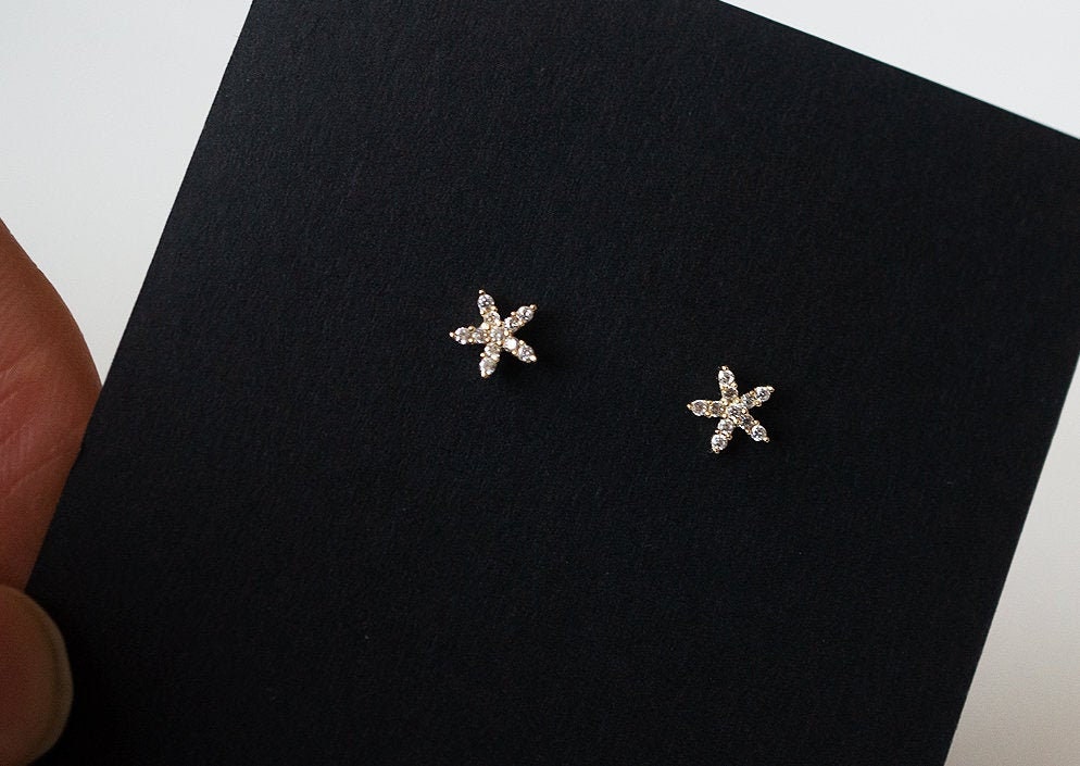 [STONE HENgE] 韓国☆10K Gold☆THE STg T1775 Earrings 10K Solid Gold Tiny CZ Stud Earrings - TGE133 - Etsy