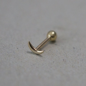 10K Solid Gold Tiny Convex Crescent Moon End Barbell  Piercing 18G, 1/4" 6mm Post Real  Gold - TGP0002