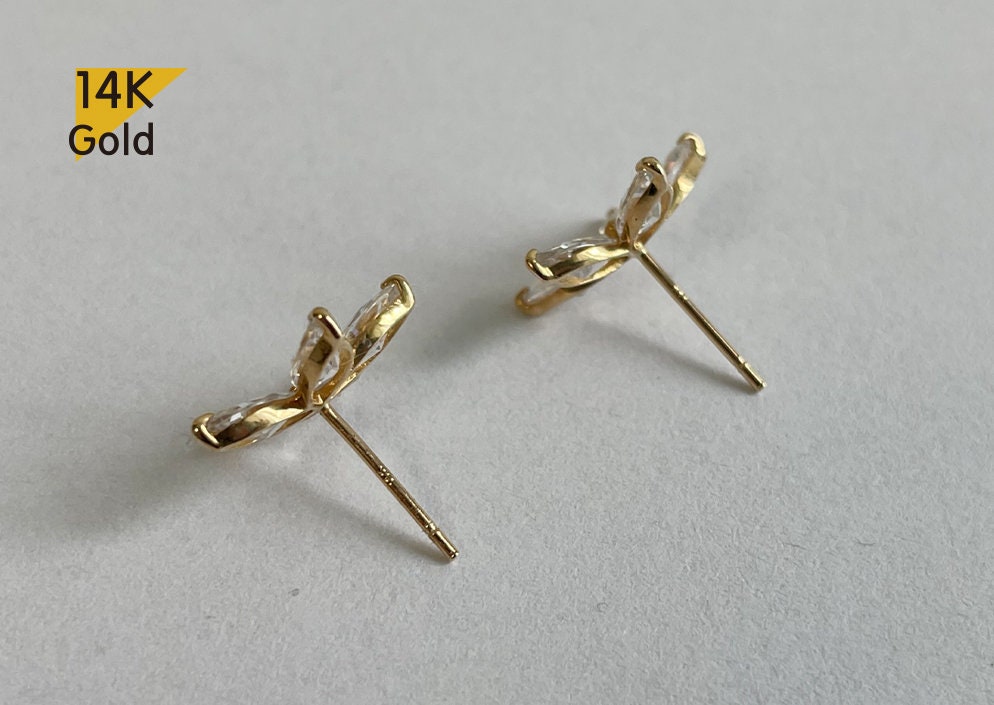 [wingbling] 14K Gold☆Daisy Some Earrings 14K Solid Gold Stud Earrings, Cubic Zirconia Daisy Earrings