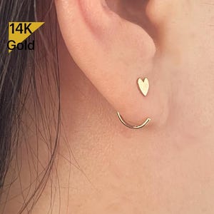 NEW! 14K Solid Gold Heart Open Hoop Earring, 14K Solid Gold Ball Open Hoop  Earring