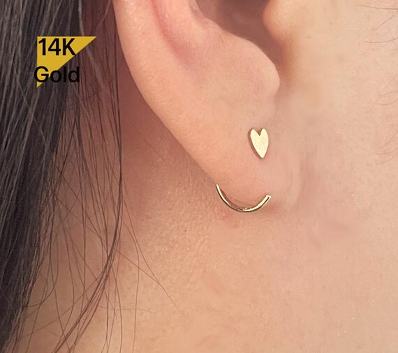 14K ソリッドゴールド スターハートイヤリング レディース キュービックジルコニア スタッドピアス ガールズ バレンタイン/記念日/母の日ギフト, Melighting 14K ソリッドゴールド ヘリックスピアス ハート⁄スター