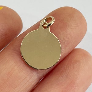 14K Solid Gold Engravable Disc Pendant, Mini Disc Pendant Size 12mm