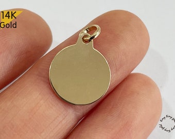 14K Solid Gold Engravable Disc Pendant, Mini Disc Pendant Size 12mm
