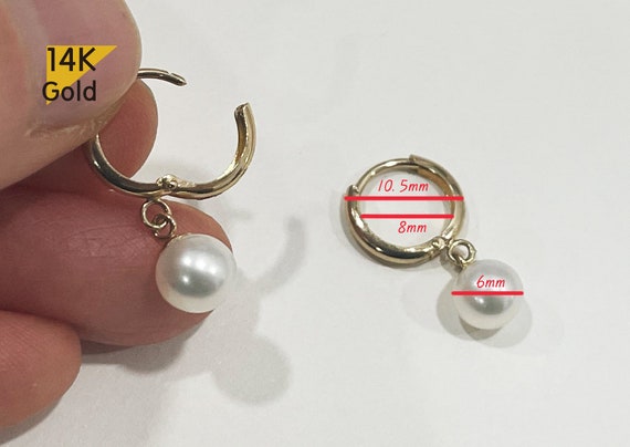 14K Solid Gold Swarovski Pearl Earrings, Hoop Rings - Etsy