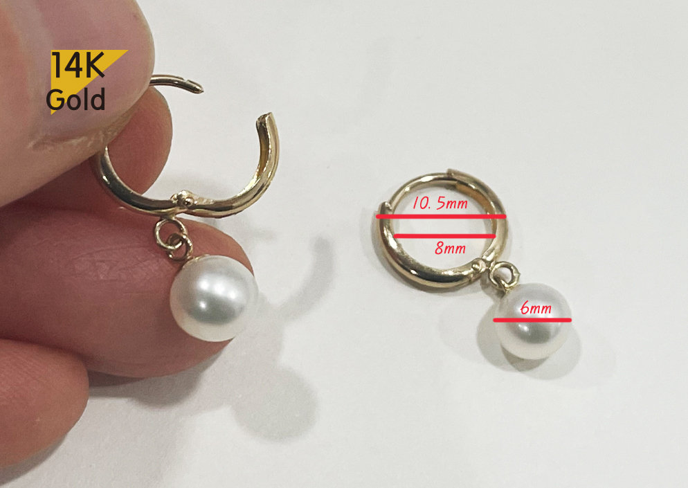 14K Solid Gold Swarovski Pearl Earrings, Hoop Rings - Etsy