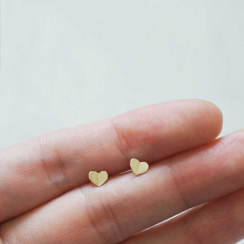 10K Gold tiny folded Heart earrings 10k real Gold solid Gold TG039