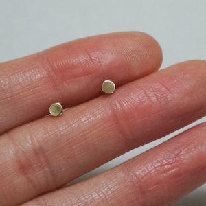 10K Solid Gold Tiny Circle stud earrings, 3mm 10k real Gold - TGE001-3