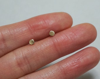 10K Solid Gold Tiny Circle stud earrings, 3mm 10k real Gold - TGE001-3