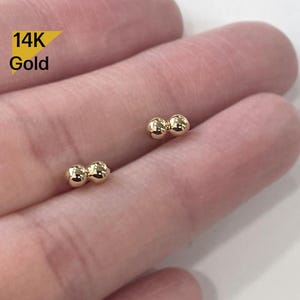 14K Solid Gold Stud Earring, Two Balls Earring