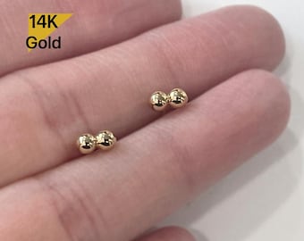 14K Solid Gold Stud Earring, Two Balls Earring