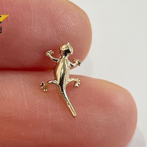 14K Solid Gold Tiny Salamander Earring Lizard Barbell Piercing 20G