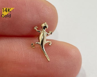 14K Solid Gold Tiny Salamander Earring Lizard Barbell Piercing 20G